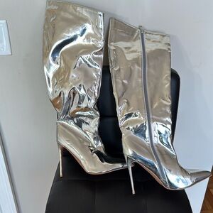 Deiroune Milan high boots size 45 metallic silver knee-high boots